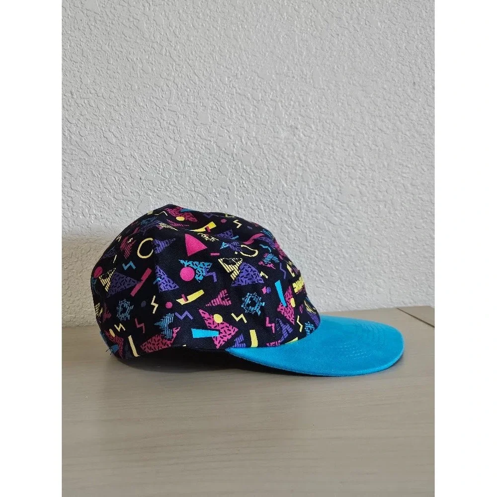 Disneyland Resort 90s Retro Geometric 5 Panel Hat Neon Black Teal Adjustable Cap